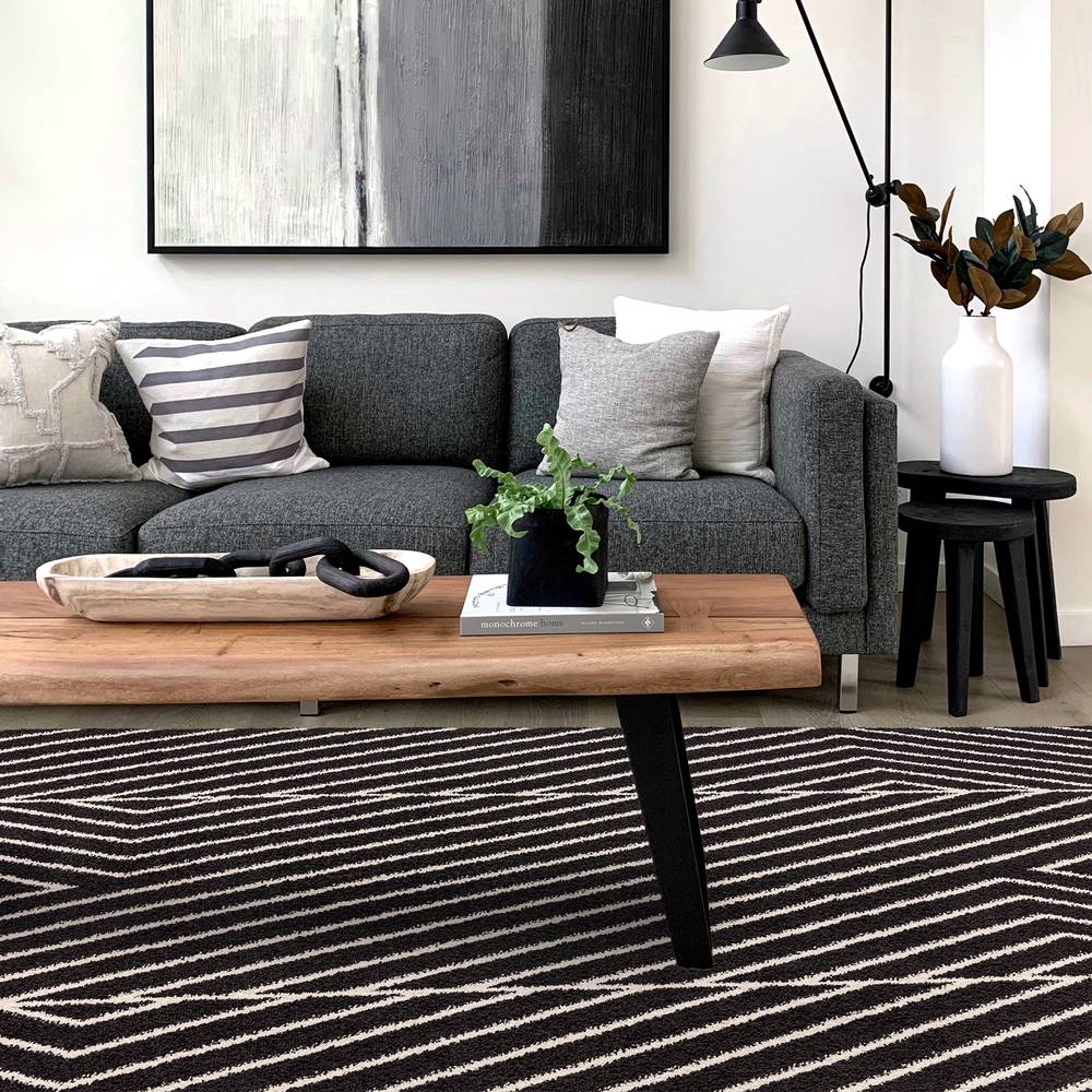 Muse 066x240cm Black Linear Rug MU10 Rug