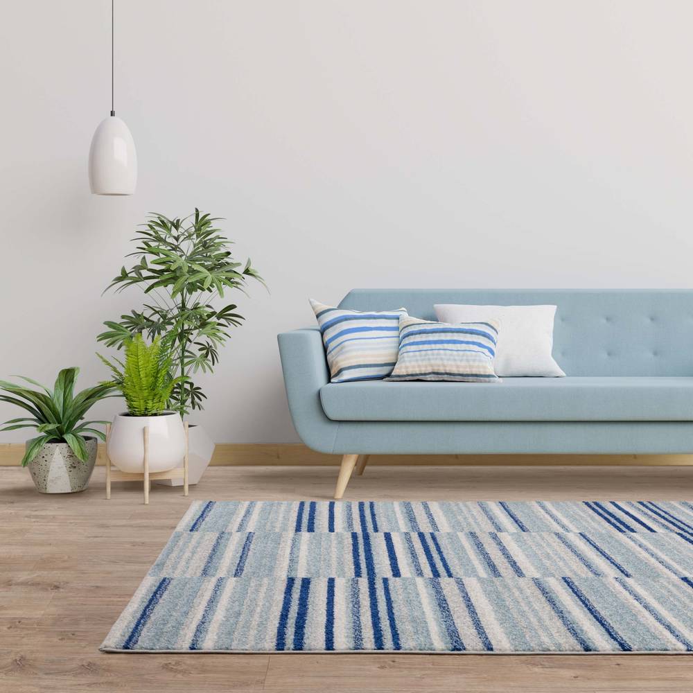 Muse 200x290cm Blue Stripe Rug MU05 Rug
