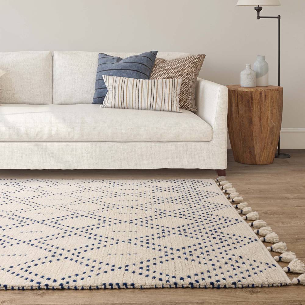 Nepal 200x290cm Cream/Blue Diamond Rug Rug