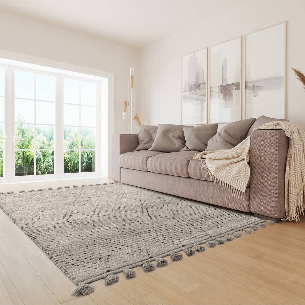 Nepal 200x290cm Grey/Black Diamond Rug Rug