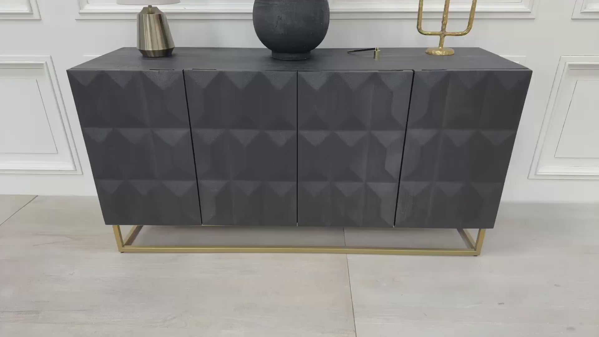 Black Wooden Diamond Pattern Sideboard