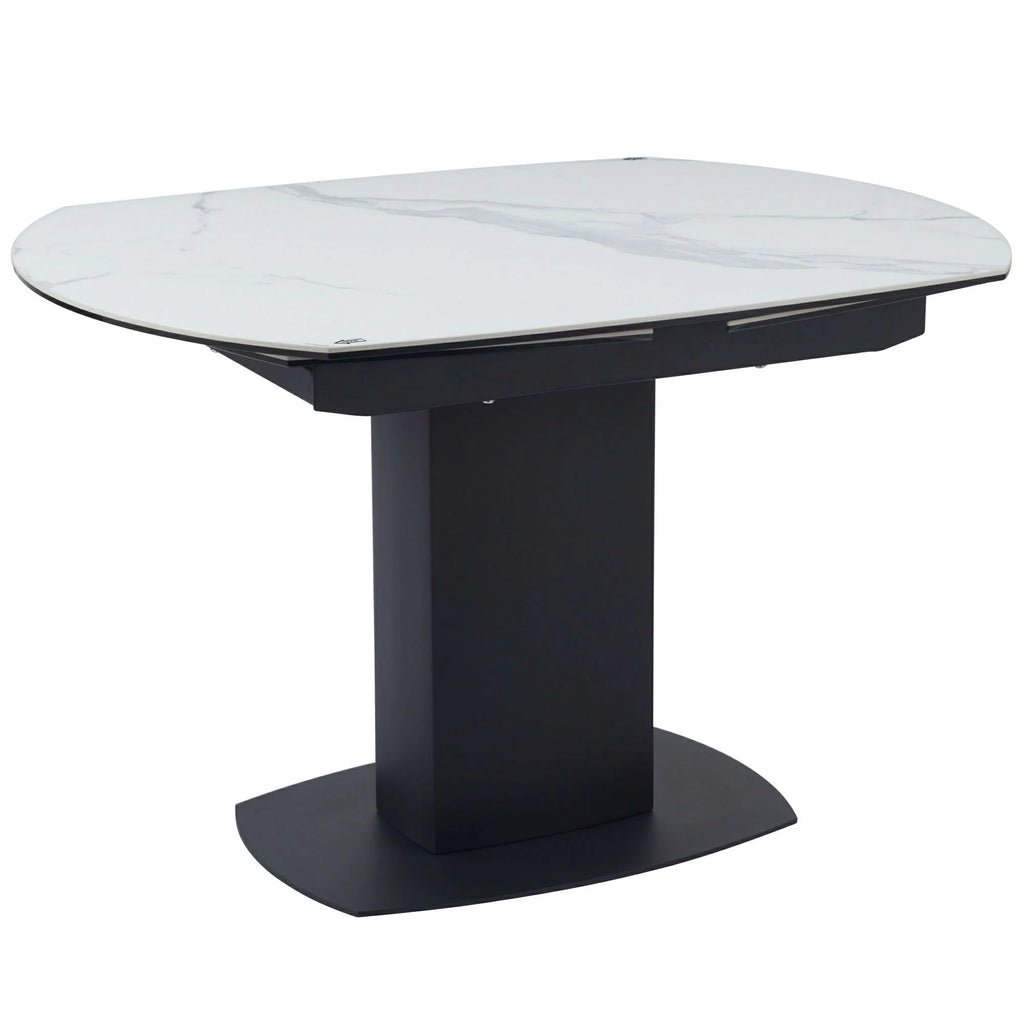 Ritz Swivel Ext Ceramic Dining Table White & Grey Marble