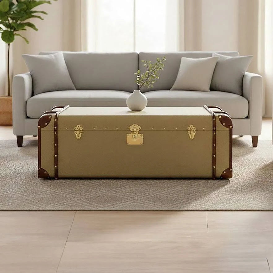 Columbus Leather Trim Canvas Coffee Table