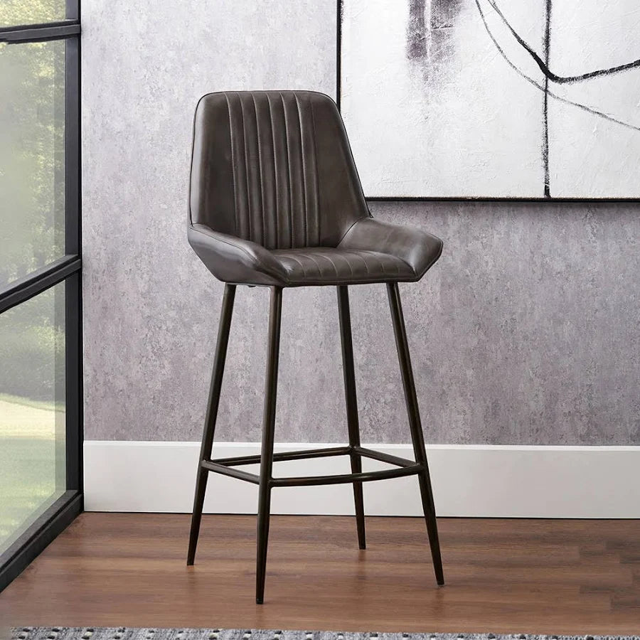 Angelo Peppercorn Leather and Bronze Metal Retro Bar Stool