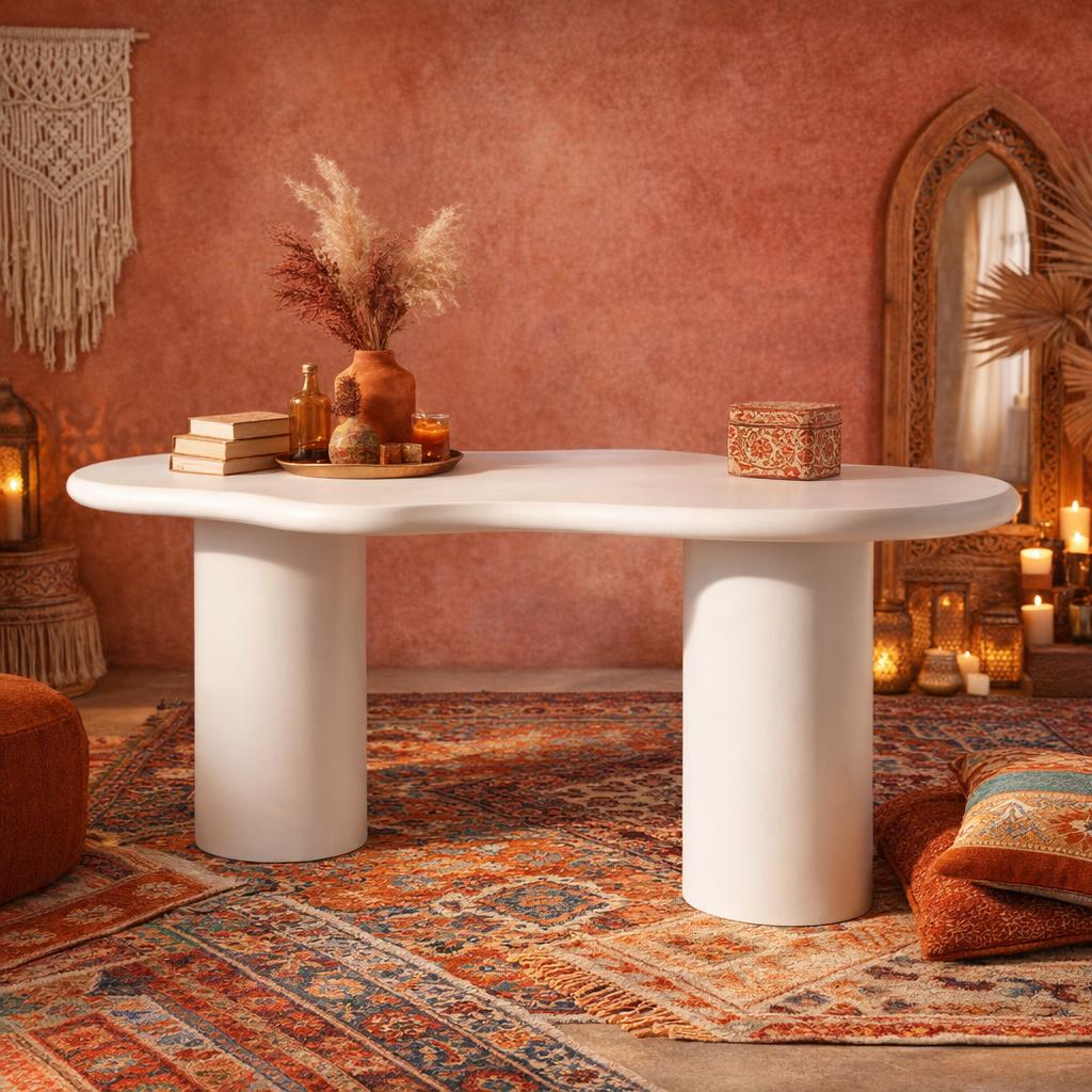 Valillian White Micro Cement Dining Table