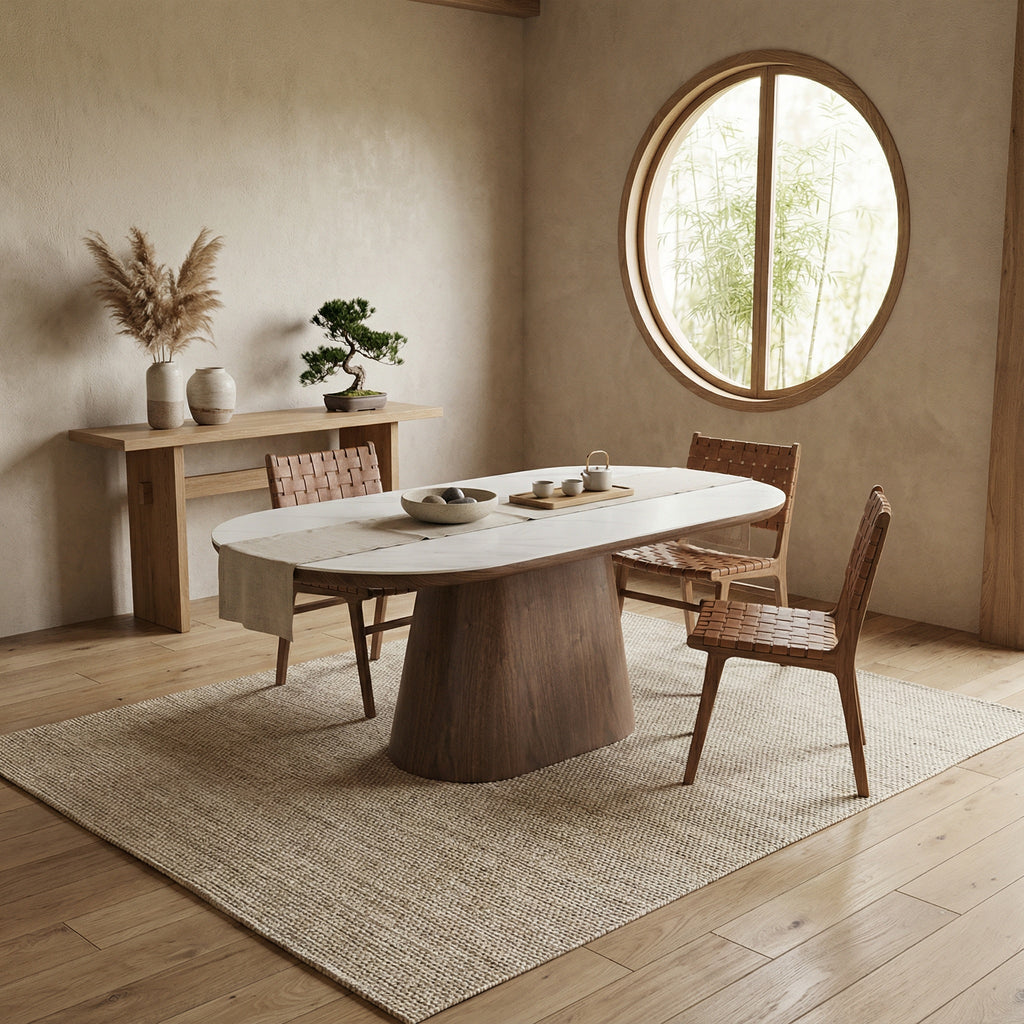 Bianca Oval Dining Table Walnut & White Sintered Stone