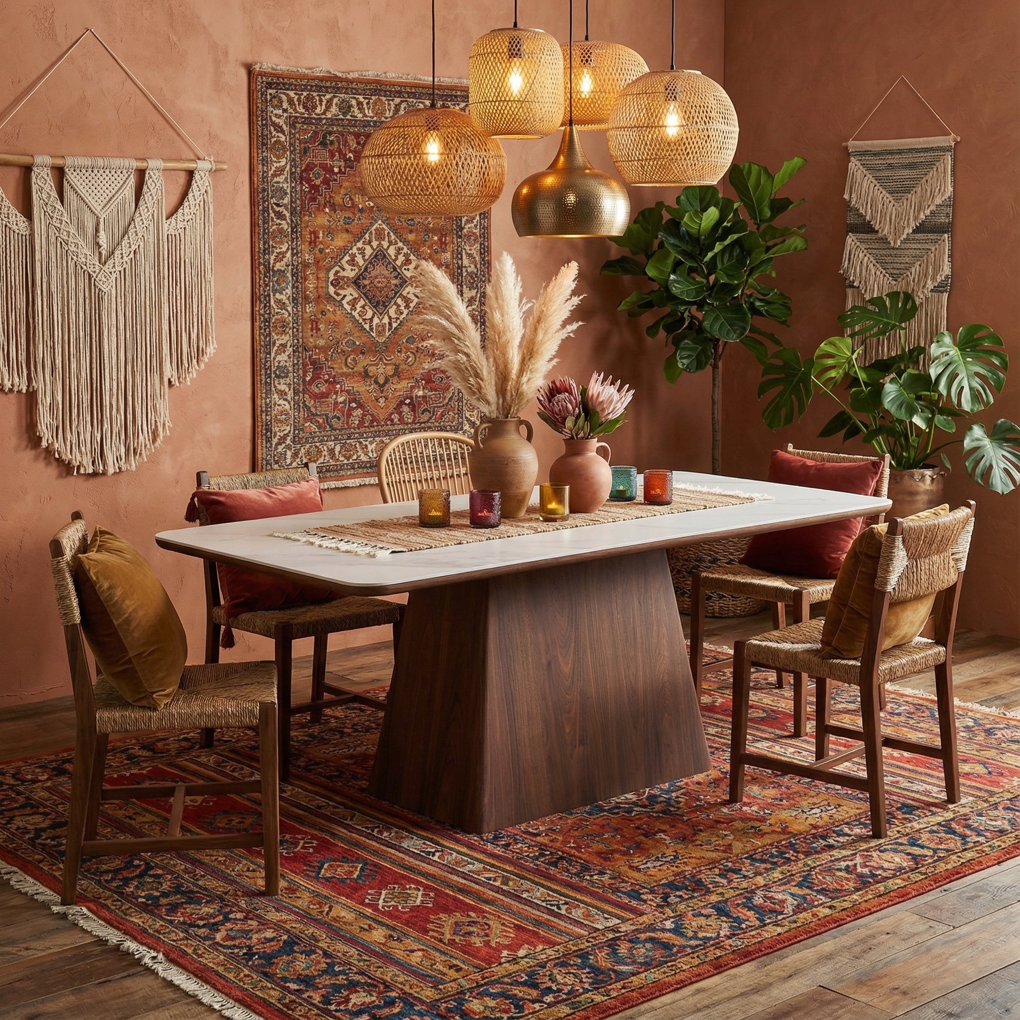 Ezra Dining Table	Walnut & White Sintered Stone