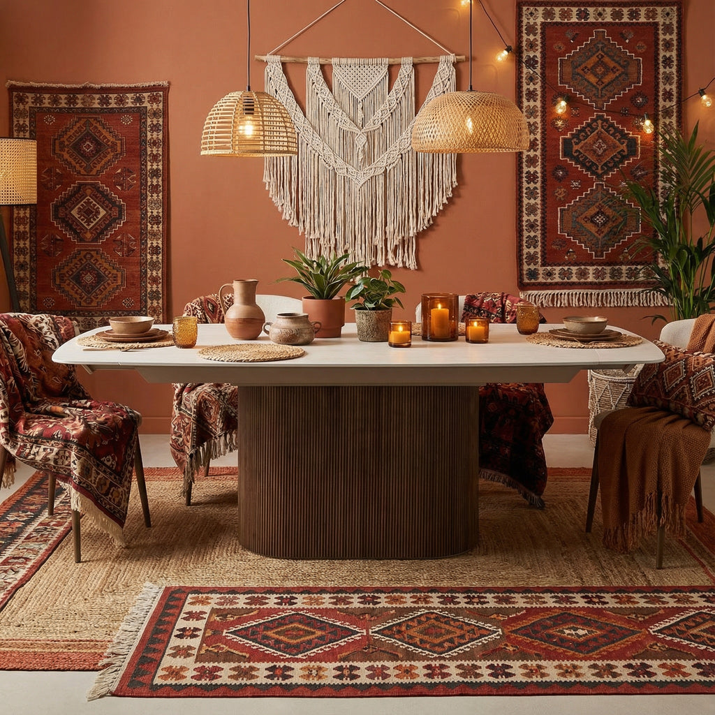 Ginevra Dining Table Walnut & Italian White Travertine