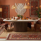 Ginevra Dining Table Walnut & Italian White Travertine