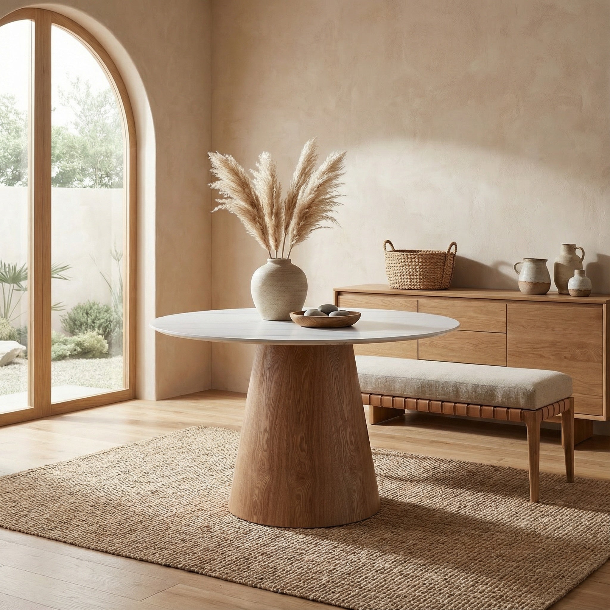 Lilian Round Dining Table Walnut & White Sintered Stone