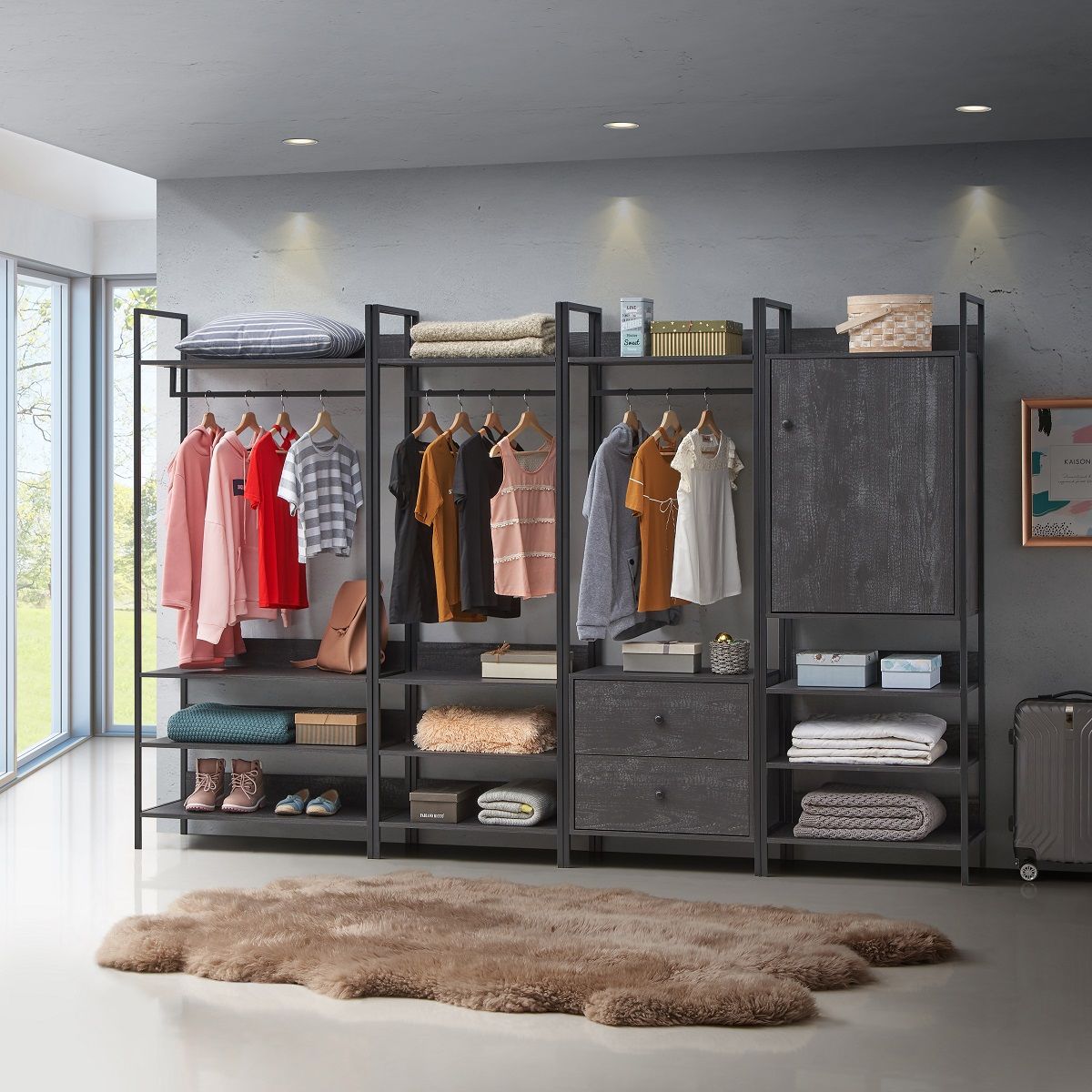 Zahar Open Wardrobe with 4 Shelves