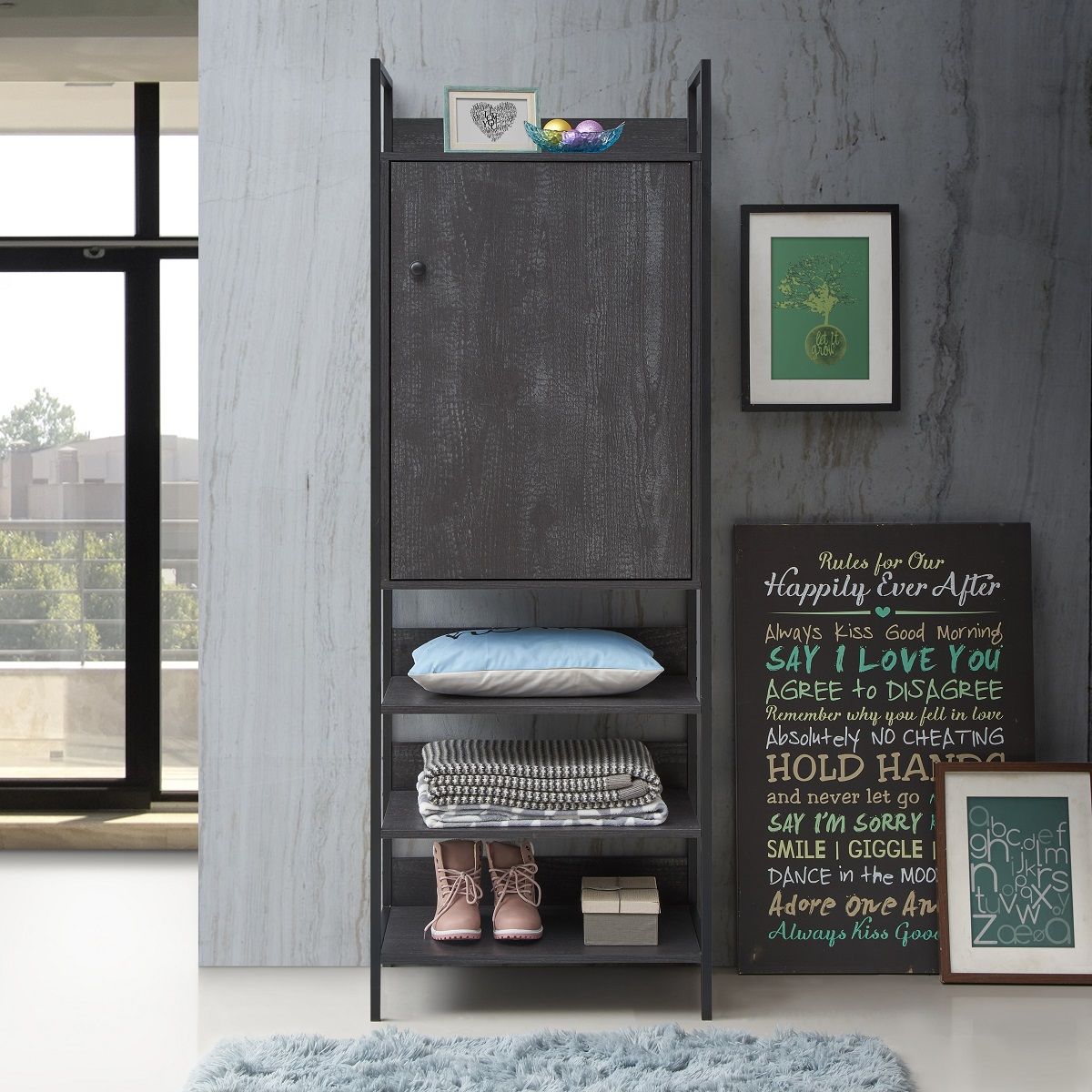 Zahar Storage Cabinet with 1 Door & 3 Shelves