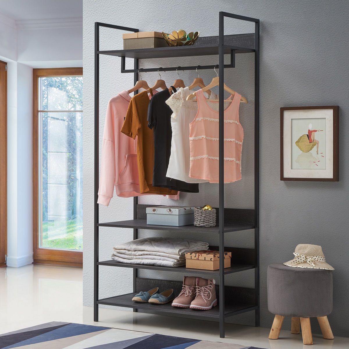 Zahar Open Wardrobe with 4 Shelves
