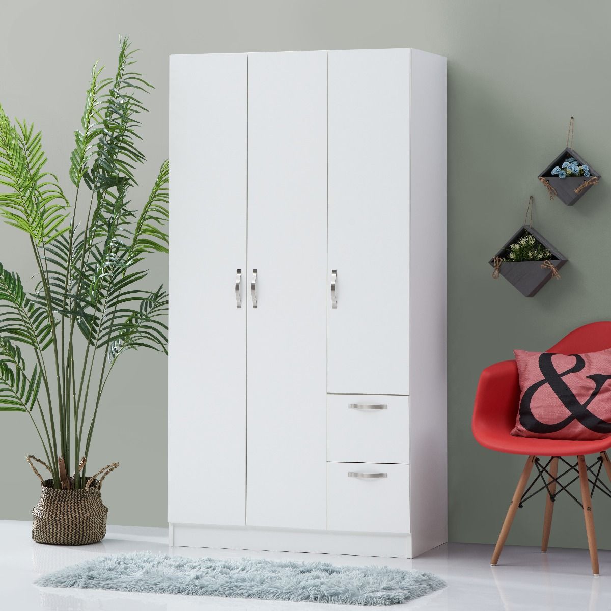 3 Door Double Wardrobe With 2 Drawers