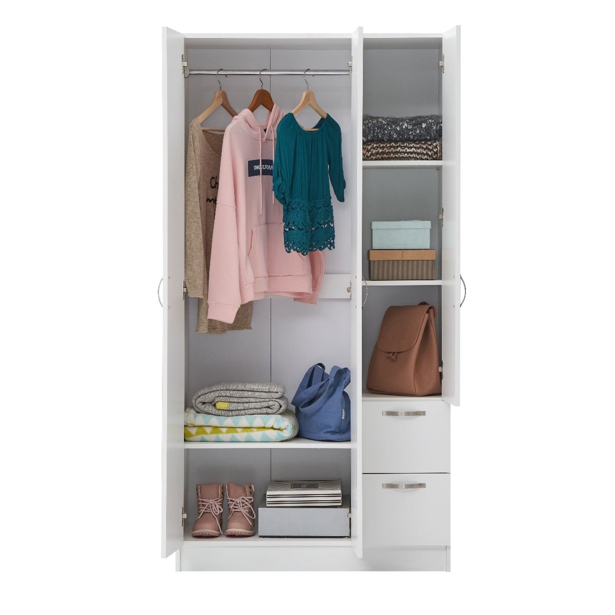 3 Door Double Wardrobe With 2 Drawers