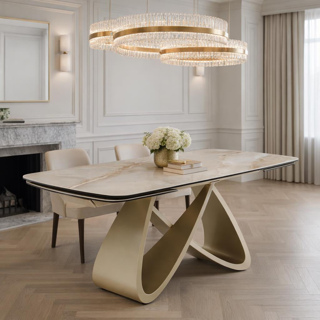 Ludovica Extending Dining Table Italian Grey Sunset Vein Cloud