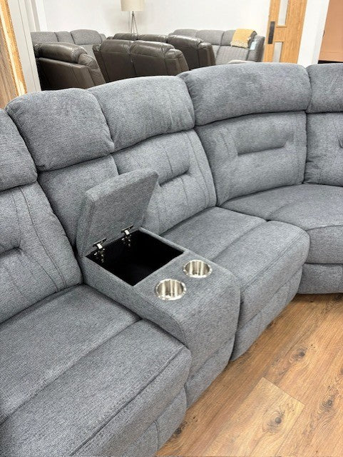 Novie Grey Fabric Manual Large Corner Recliner With Console Unit