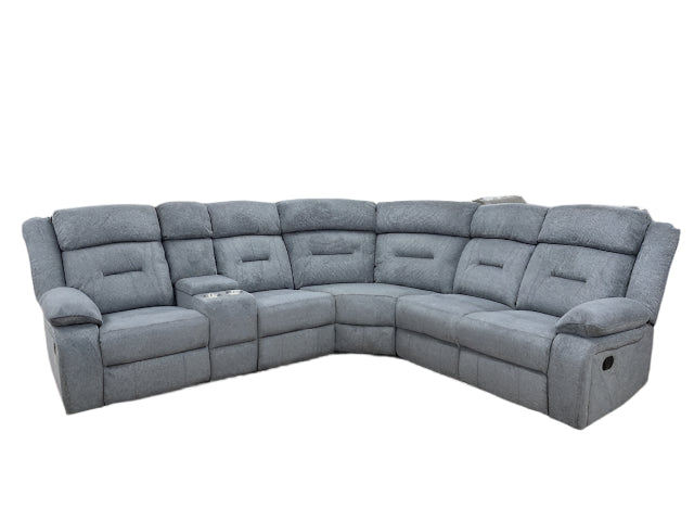 Novie Grey Fabric Manual Large Corner Recliner With Console Unit