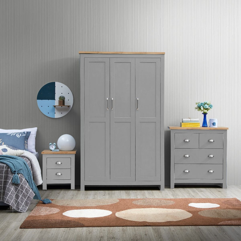 Lisbon 3 Piece Set 3 Door Wardrobe 2+2 Chest 2 Drw Bedside